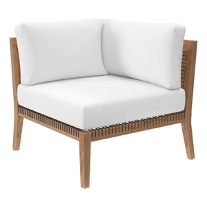 Modway Clearwater Teak Wood and Fabric Outdoor Corner Chair in Gray/White