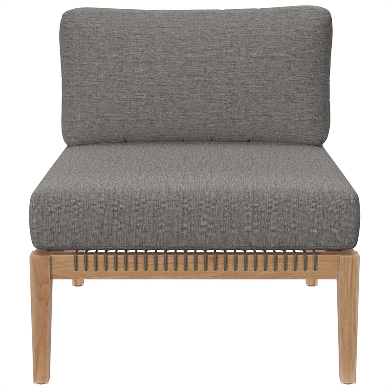 Modway Clearwater Teak Wood and Fabric Outdoor Armless Chair in Gray/Graphite