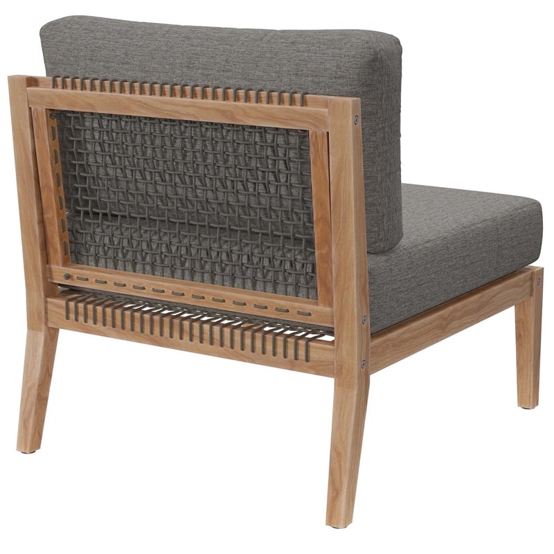 Modway Clearwater Teak Wood and Fabric Outdoor Armless Chair in Gray/Graphite