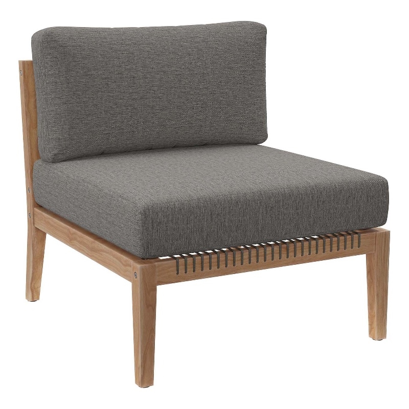 Modway Clearwater Teak Wood and Fabric Outdoor Armless Chair in Gray/Graphite