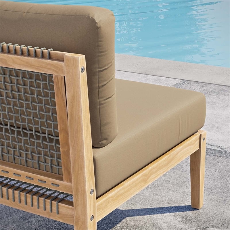 Modway Clearwater Teak Wood and Fabric Outdoor Armless Chair in Gray/Light Brown