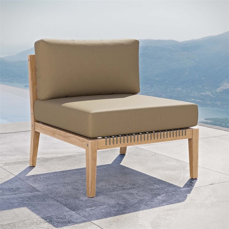 Modway Clearwater Teak Wood and Fabric Outdoor Armless Chair in Gray/Light Brown