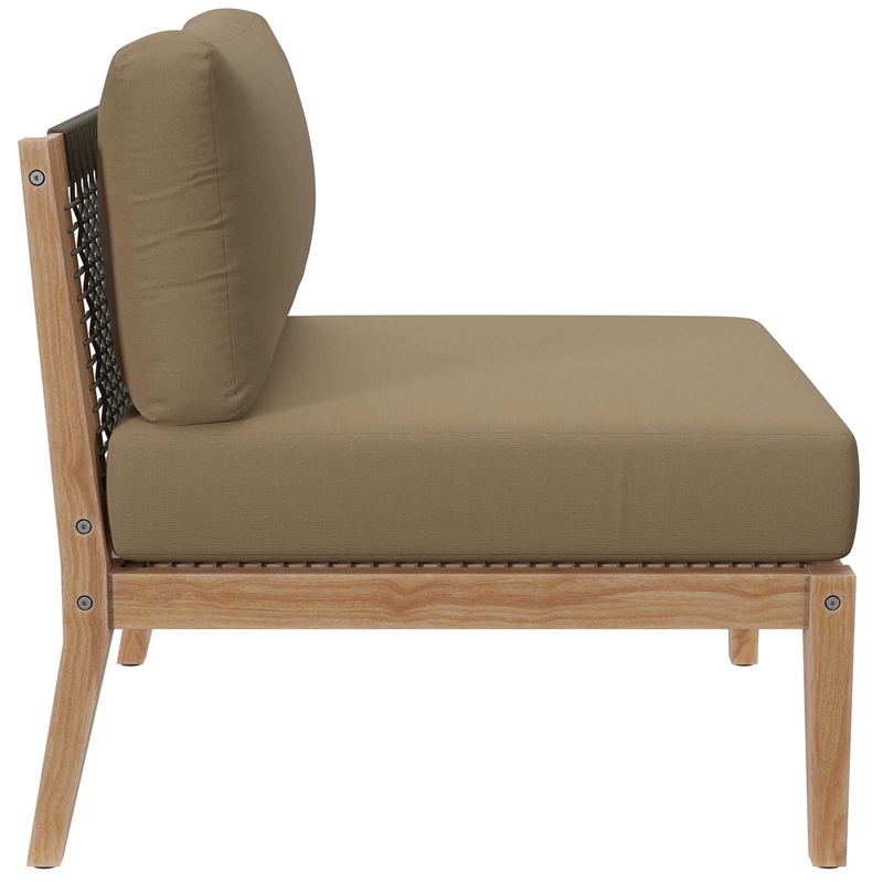 Modway Clearwater Teak Wood and Fabric Outdoor Armless Chair in Gray/Light Brown