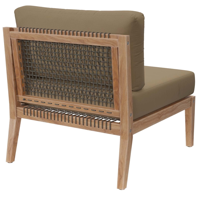 Modway Clearwater Teak Wood and Fabric Outdoor Armless Chair in Gray/Light Brown