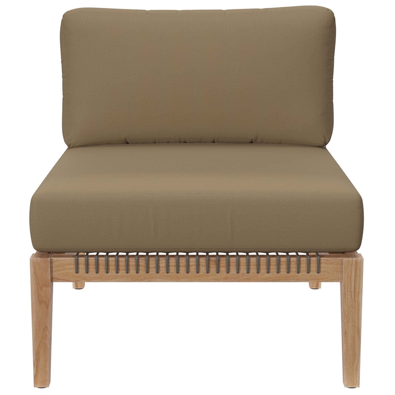 Modway Clearwater Teak Wood and Fabric Outdoor Armless Chair in Gray/Light Brown