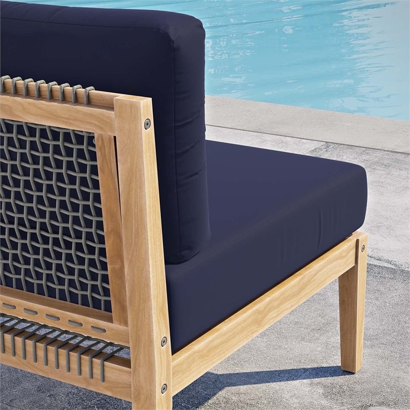 Modway Clearwater Teak Wood and Fabric Outdoor Armless Chair in Gray/Navy