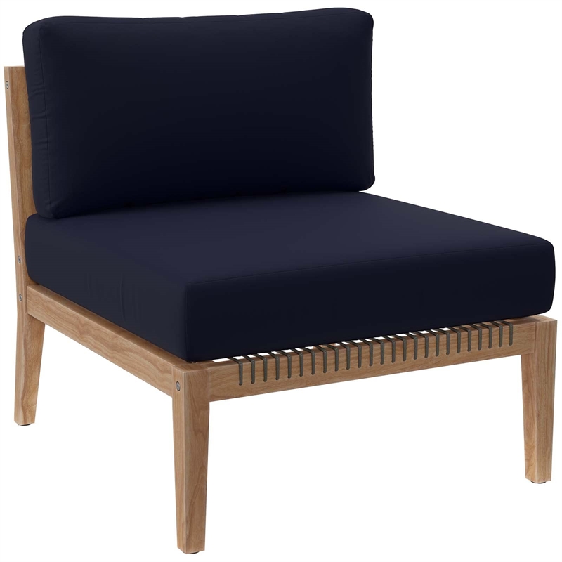 Modway Clearwater Teak Wood and Fabric Outdoor Armless Chair in Gray/Navy
