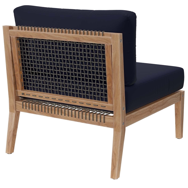 Modway Clearwater Teak Wood and Fabric Outdoor Armless Chair in Gray/Navy