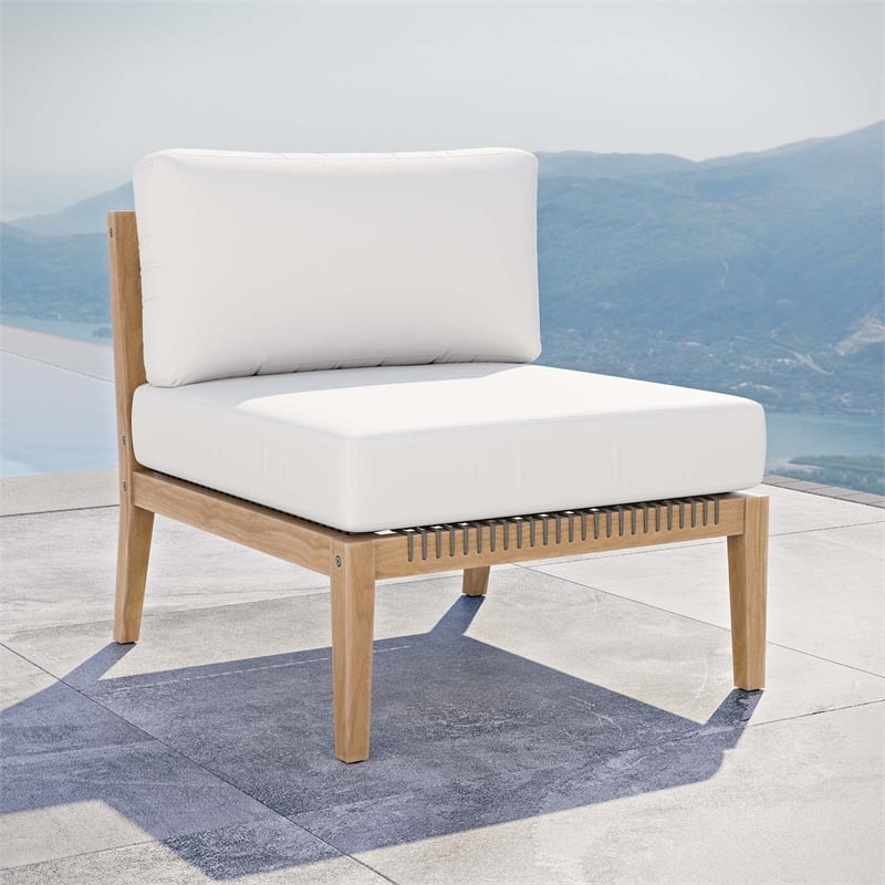 Modway Clearwater Teak Wood and Fabric Outdoor Armless Chair in Gray/White