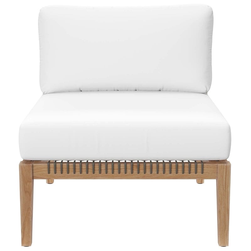 Modway Clearwater Teak Wood and Fabric Outdoor Armless Chair in Gray/White