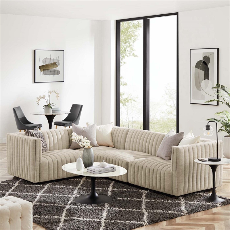 Modway Conjure 4Pcs L-Shaped Channel Tufted Fabric Sectional in Black/Beige