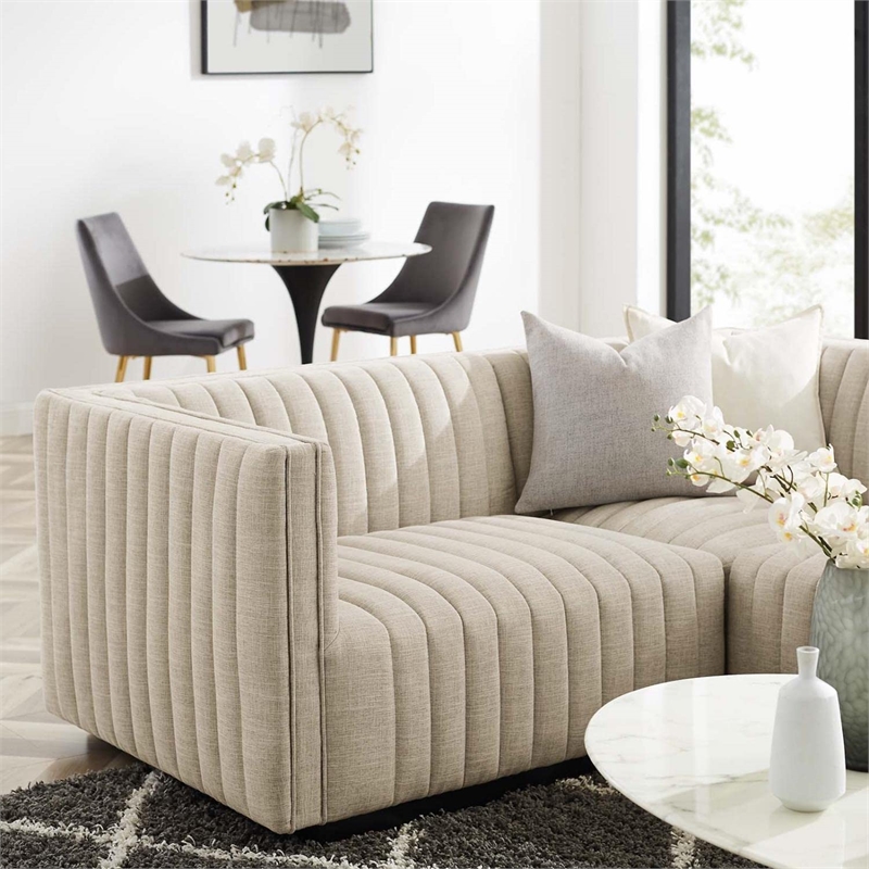 Modway Conjure 4Pcs L-Shaped Channel Tufted Fabric Sectional in Black/Beige