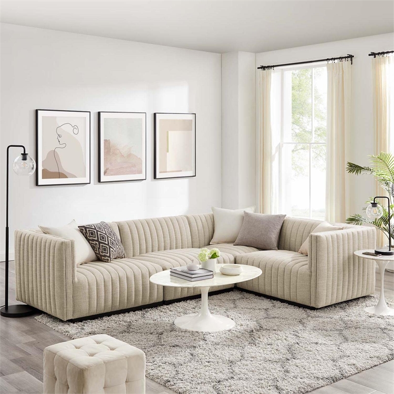 Modway Conjure 4Pcs L-Shaped Channel Tufted Fabric Sectional in Black/Beige