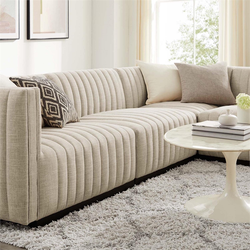 Modway Conjure 4Pcs L-Shaped Channel Tufted Fabric Sectional in Black/Beige