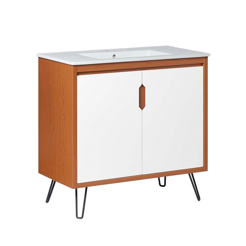 Modway Energize Bathroom Vanity in Cherry-White-White