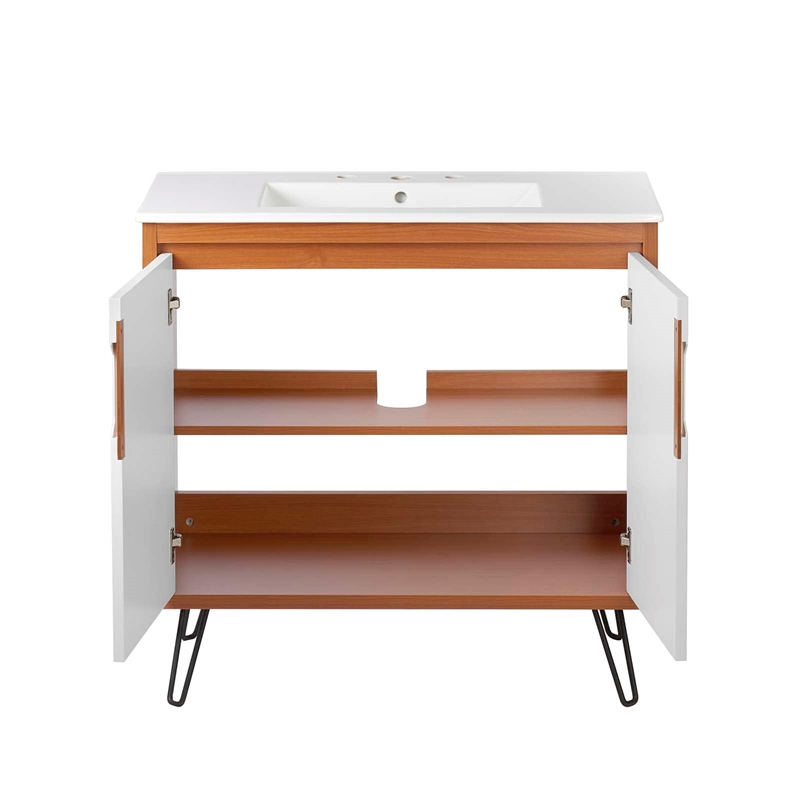 Modway Energize Bathroom Vanity in Cherry-White-White