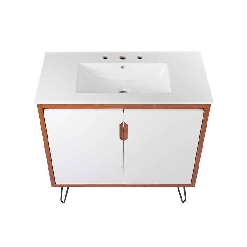 Modway Energize Bathroom Vanity in Cherry-White-White