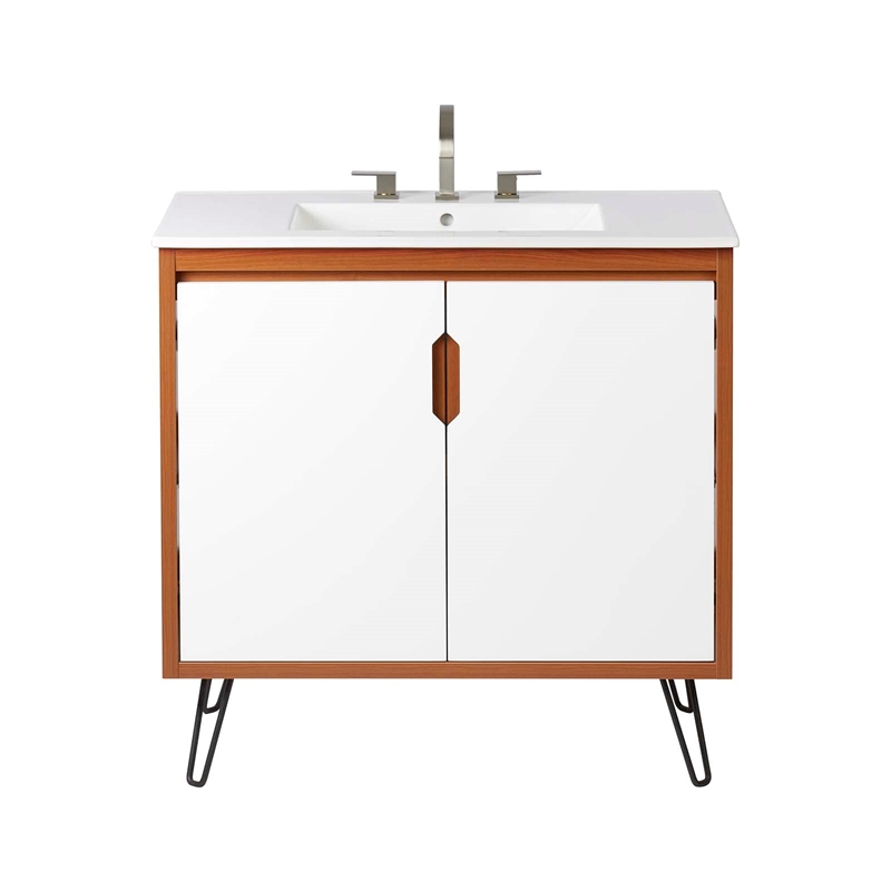 Modway Energize Bathroom Vanity in Cherry-White-White