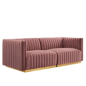 Modway Conjure Channel Tufted Performance Velvet Loveseat in Gold/Dusty Rose