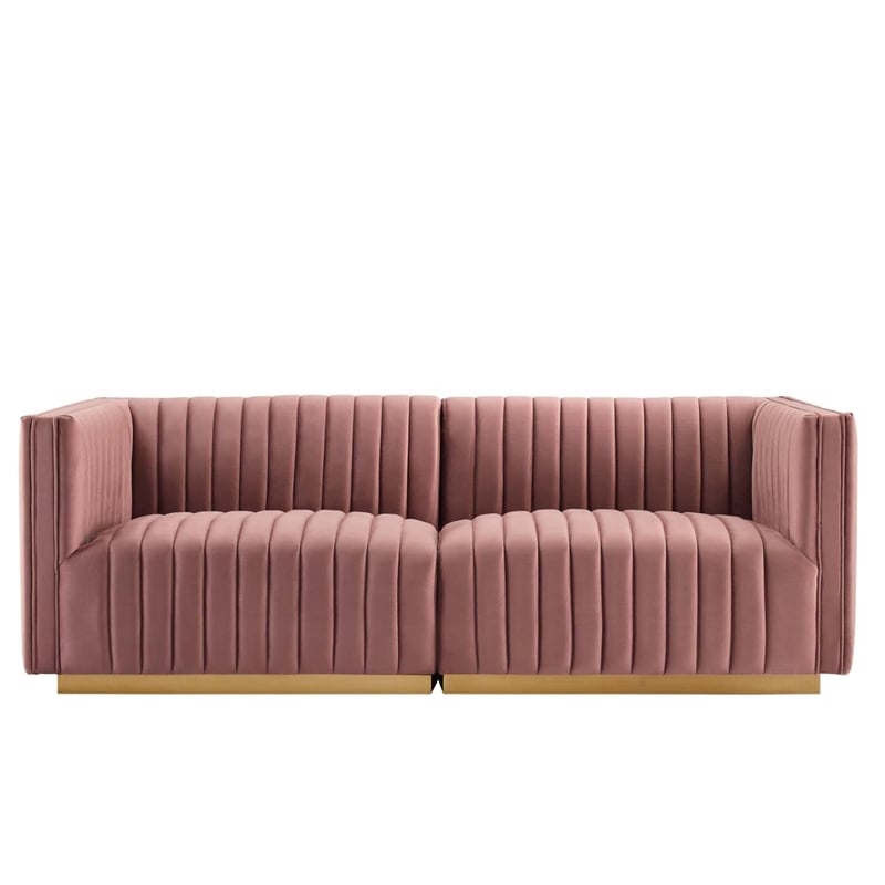 Modway Conjure Channel Tufted Performance Velvet Loveseat in Gold/Dusty Rose