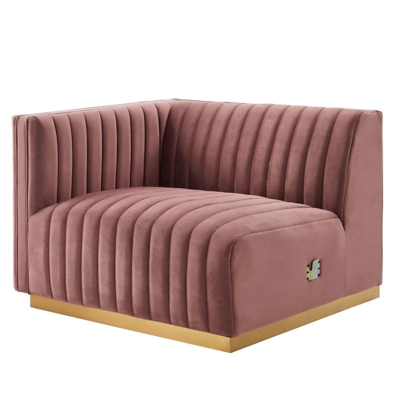 Modway Conjure Channel Tufted Performance Velvet Loveseat in Gold/Dusty Rose