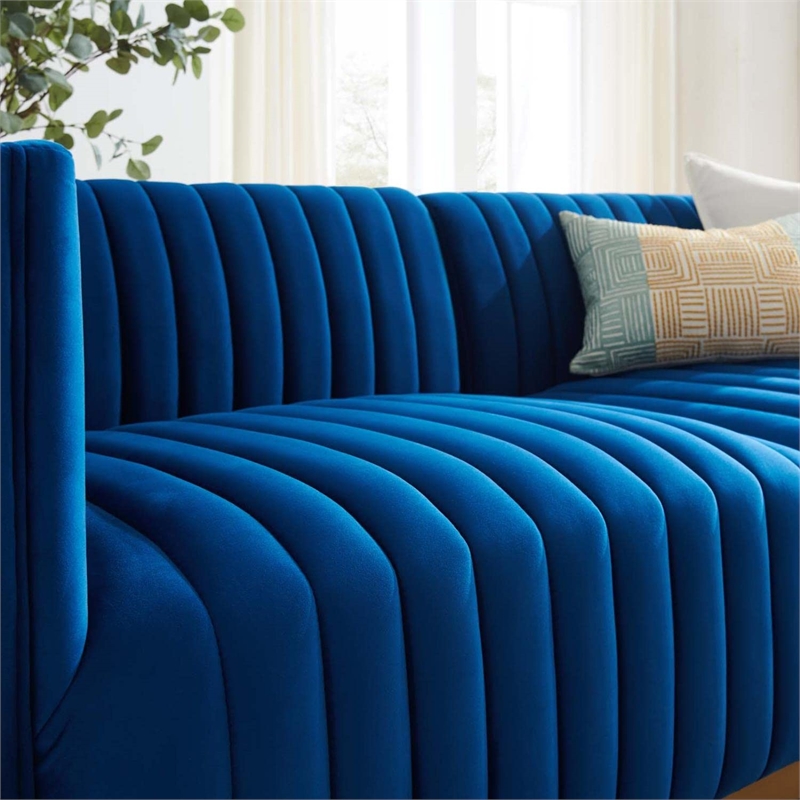 Modway Conjure Channel Tufted Performance Velvet Loveseat in Gold/Navy