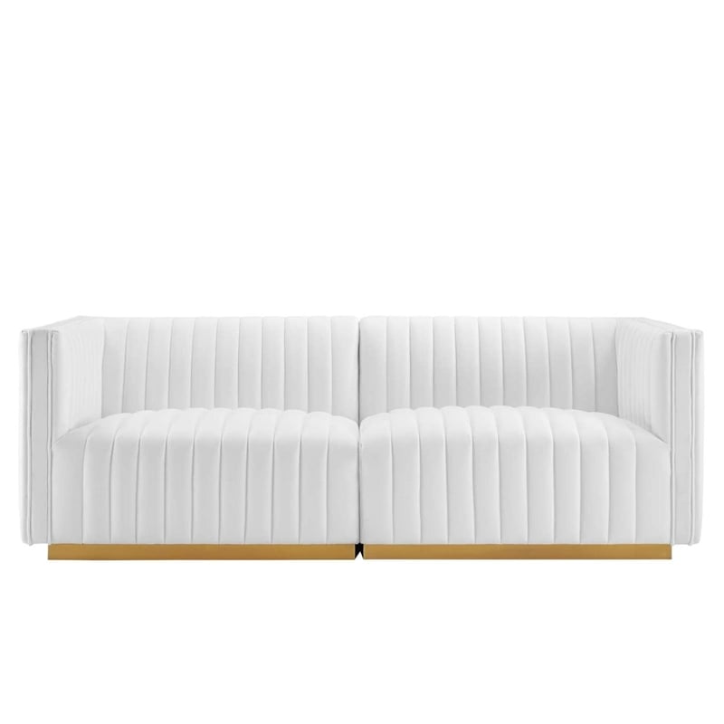 Modway Conjure Channel Tufted Performance Velvet Loveseat in Gold/White