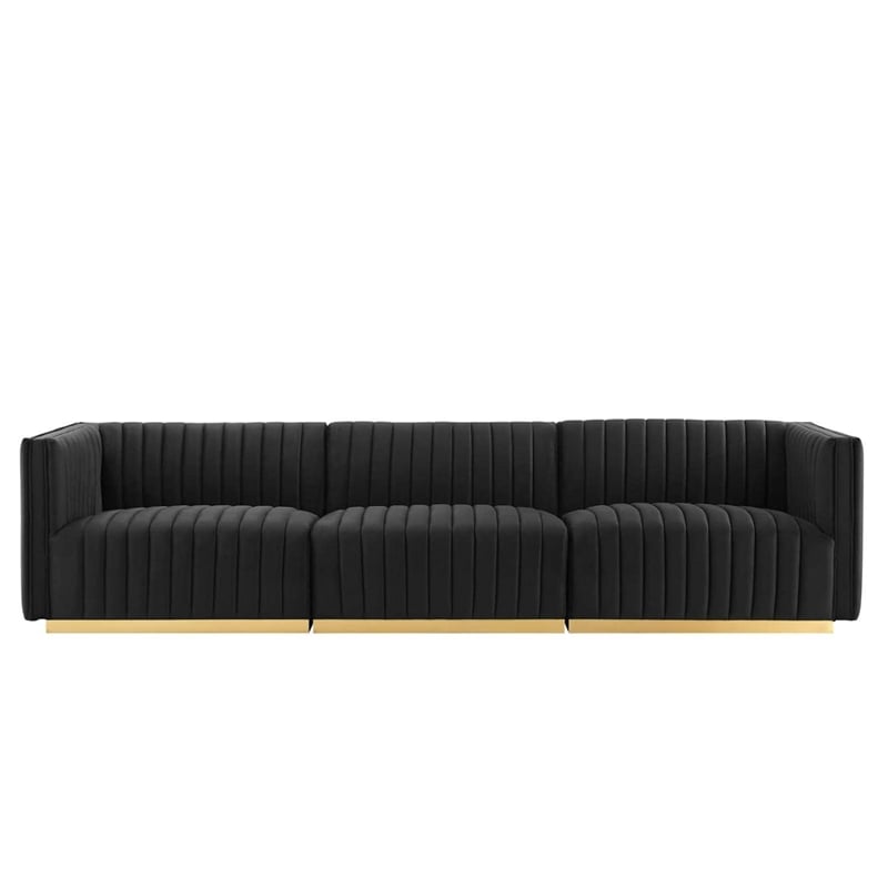Modway Conjure Channel Tufted Performance Velvet Sofa in Gold/Black