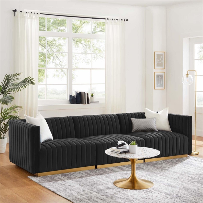 Modway Conjure Channel Tufted Performance Velvet Sofa in Gold/Black