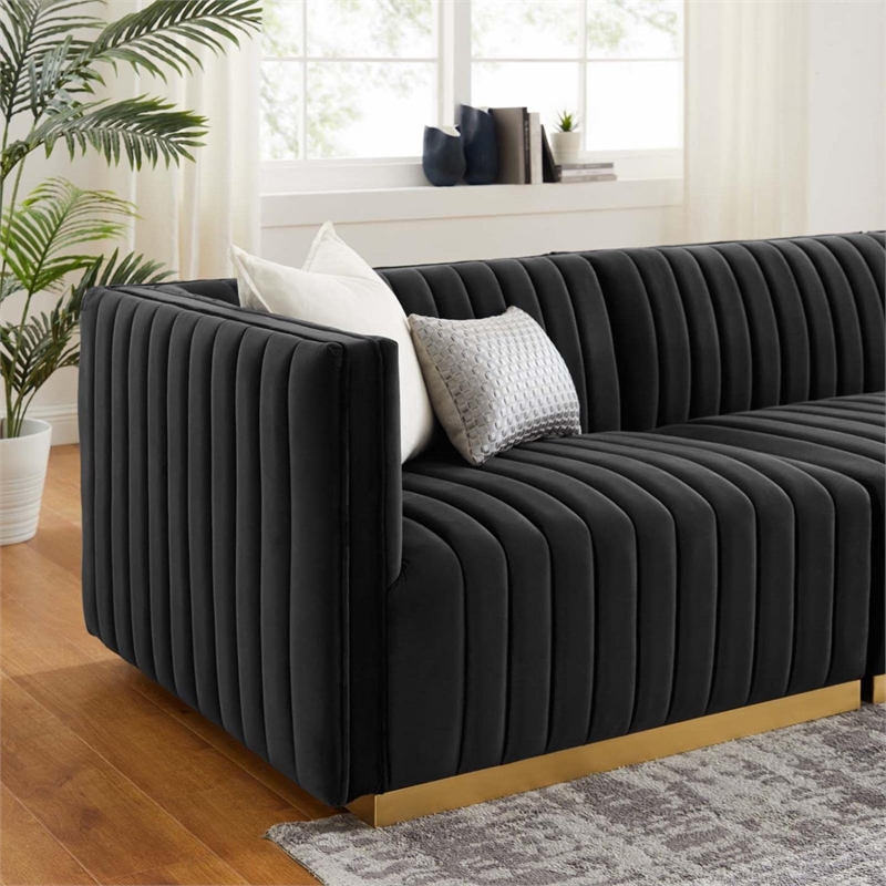 Modway Conjure Channel Tufted Performance Velvet Sofa in Gold/Black