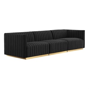 Modway Conjure Channel Tufted Performance Velvet Sofa in Gold/Black