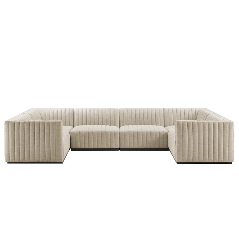 Modway Conjure 6Pcs U-Shaped Channel Tufted Fabric Sectional in Black/Beige
