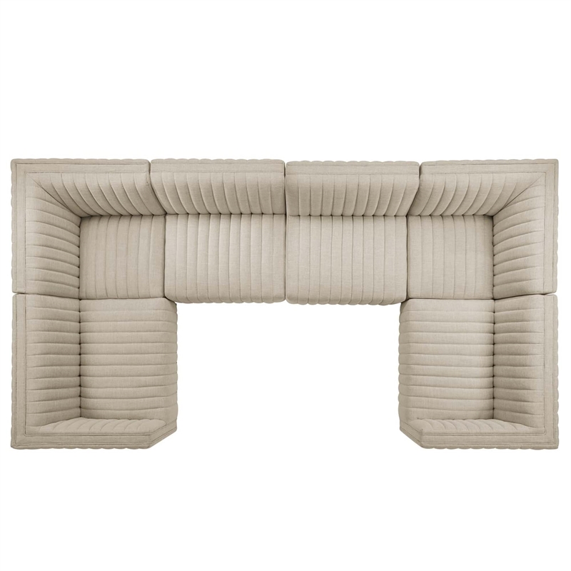 Modway Conjure 6Pcs U-Shaped Channel Tufted Fabric Sectional in Black/Beige