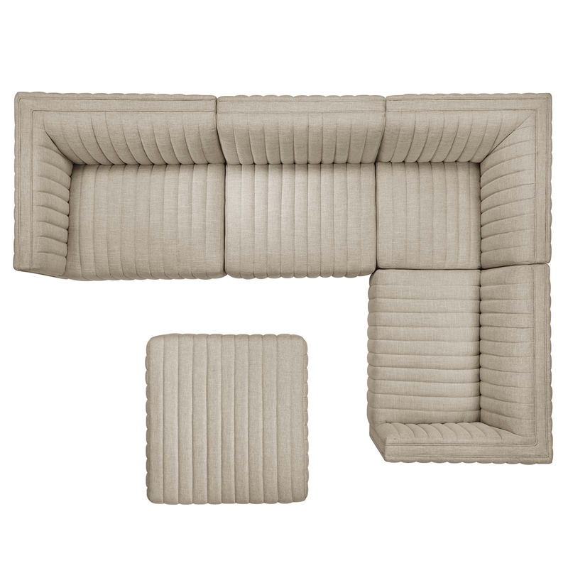 Modway Conjure 5-Piece Channel Tufted Fabric Sectional in Beige/Black