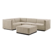 Modway Conjure 5-Piece Channel Tufted Fabric Sectional in Beige/Black