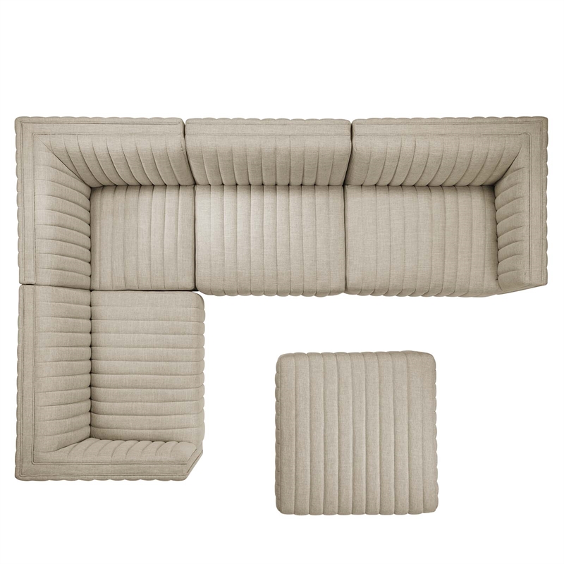 Modway Conjure 5-Piece Channel Tufted Fabric Sectional in Black/Beige