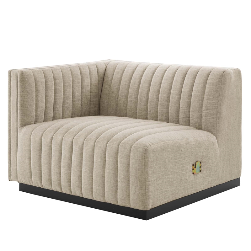 Modway Conjure 5-Piece Channel Tufted Fabric Sectional in Black/Beige