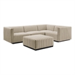 Modway Conjure 5-Piece Channel Tufted Fabric Sectional in Black/Beige