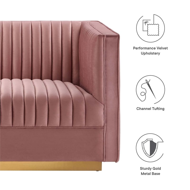 Modway Sanguine Velvet Modular Sectional Sofa Loveseat in Dusty Rose Pink