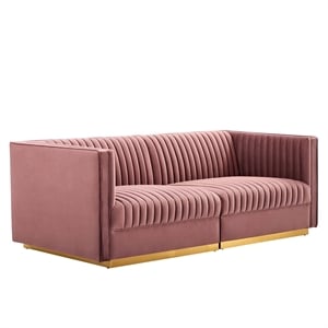 Modway Sanguine Velvet Modular Sectional Sofa Loveseat in Dusty Rose Pink