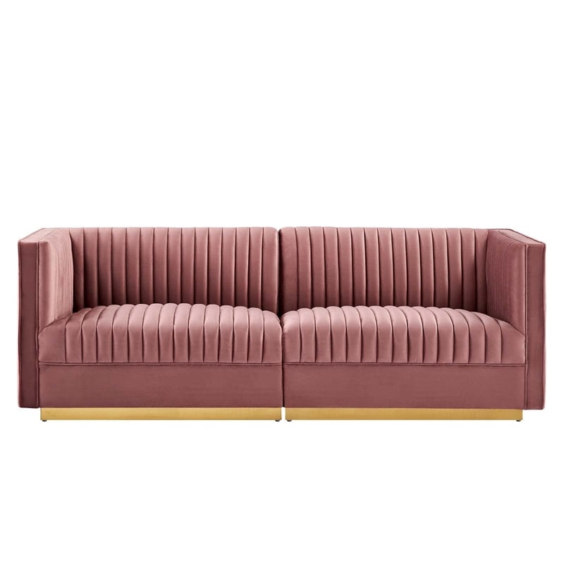 Modway Sanguine Velvet Modular Sectional Sofa Loveseat in Dusty Rose Pink