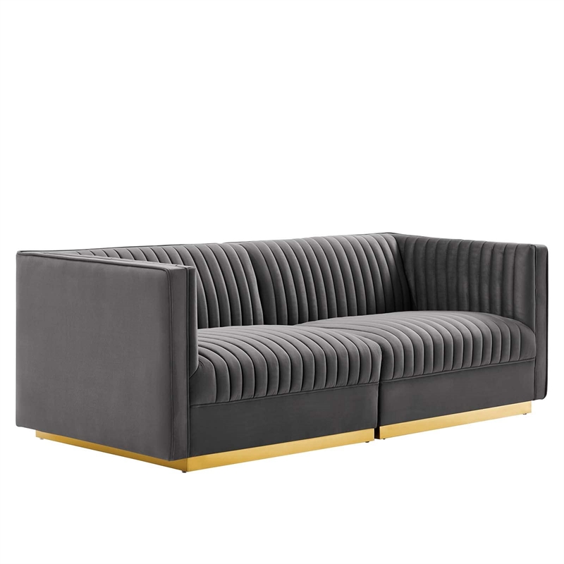 Modway Sanguine Velvet Modular Sectional Sofa Loveseat in Gray