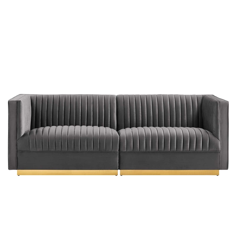Modway Sanguine Velvet Modular Sectional Sofa Loveseat in Gray