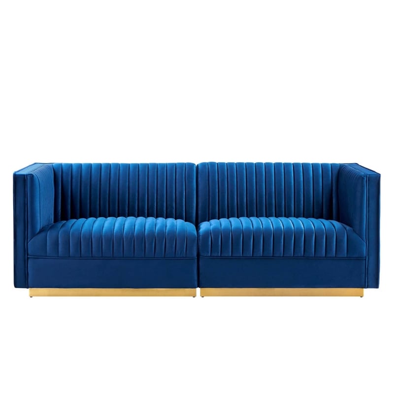Modway Sanguine Velvet Modular Sectional Sofa Loveseat in Navy