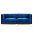 Modway Sanguine Velvet Modular Sectional Sofa Loveseat in Navy