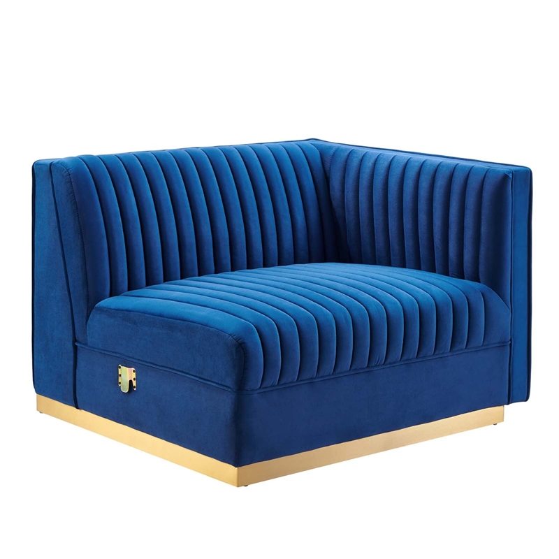 Modway Sanguine Velvet Modular Sectional Sofa Loveseat in Navy