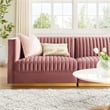 Modway Sanguine 3-Seat Velvet Modular Sectional Sofa in Dusty Rose Pink