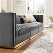 Modway Sanguine 3-Seat Velvet Modular Sectional Sofa in Gray