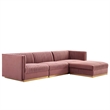 Modway Sanguine 4-Piece Velvet Modular Sectional Sofa in Dusty Rose Pink