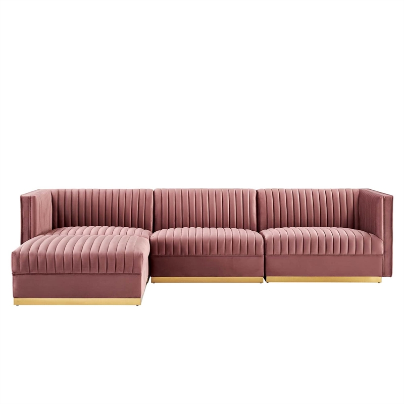 Modway Sanguine 4-Piece Velvet Modular Sectional Sofa in Dusty Rose Pink